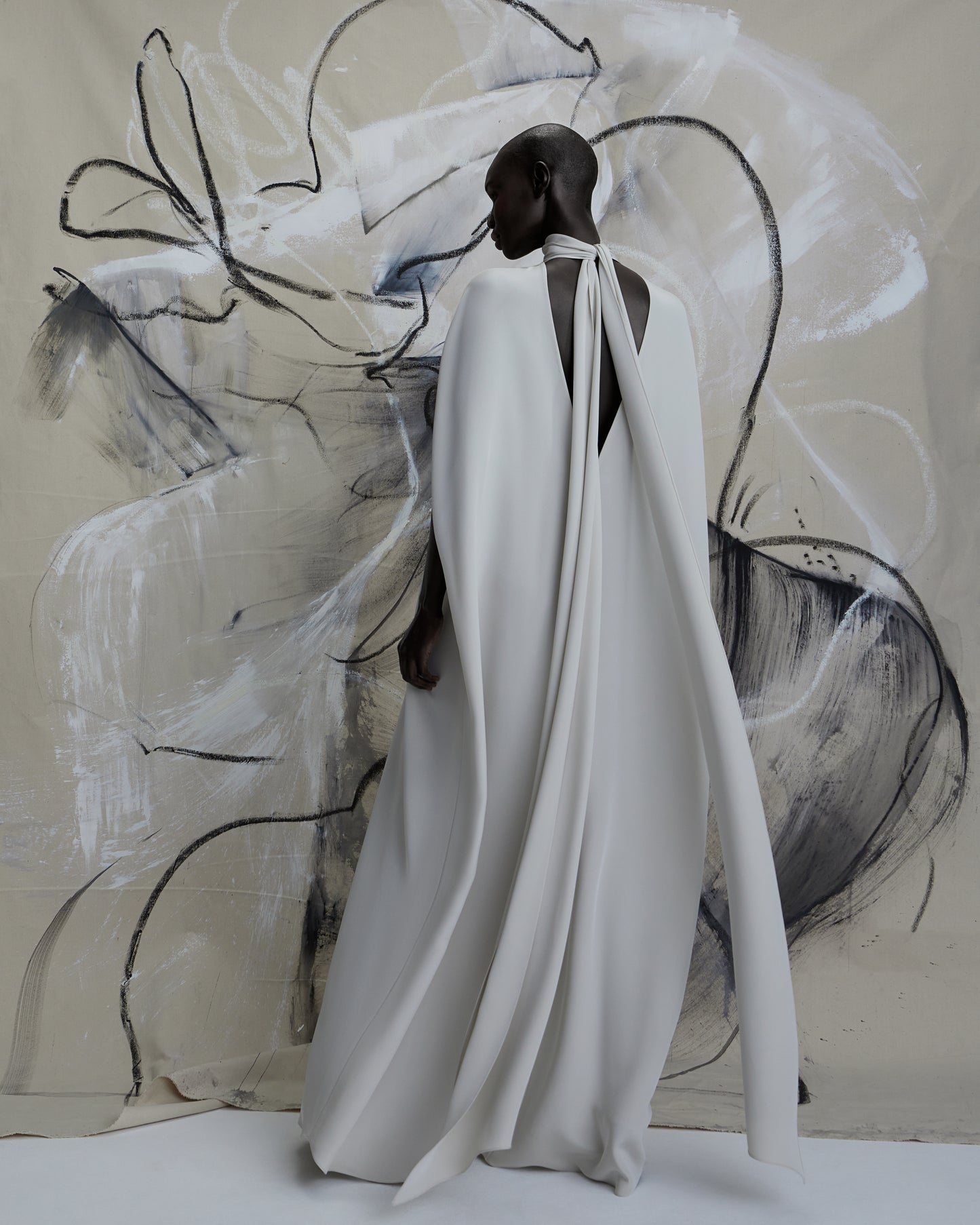 Ivory Reverie Draped-Back Gown