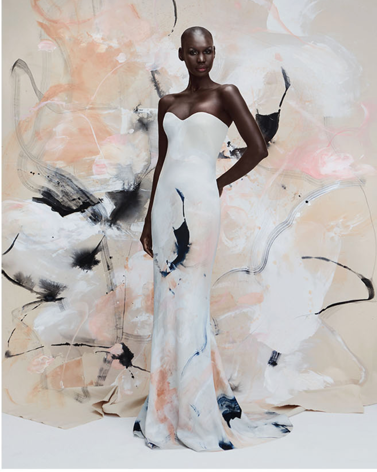 Eva Abstract Strapless Printed Gown