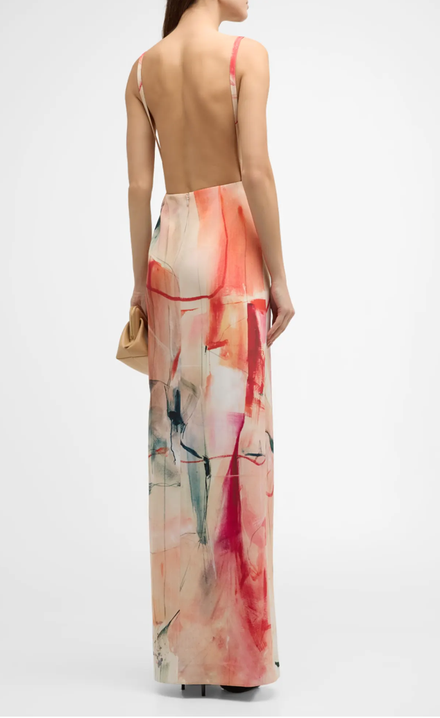Amber Backless Printed Silk Crepe Gown