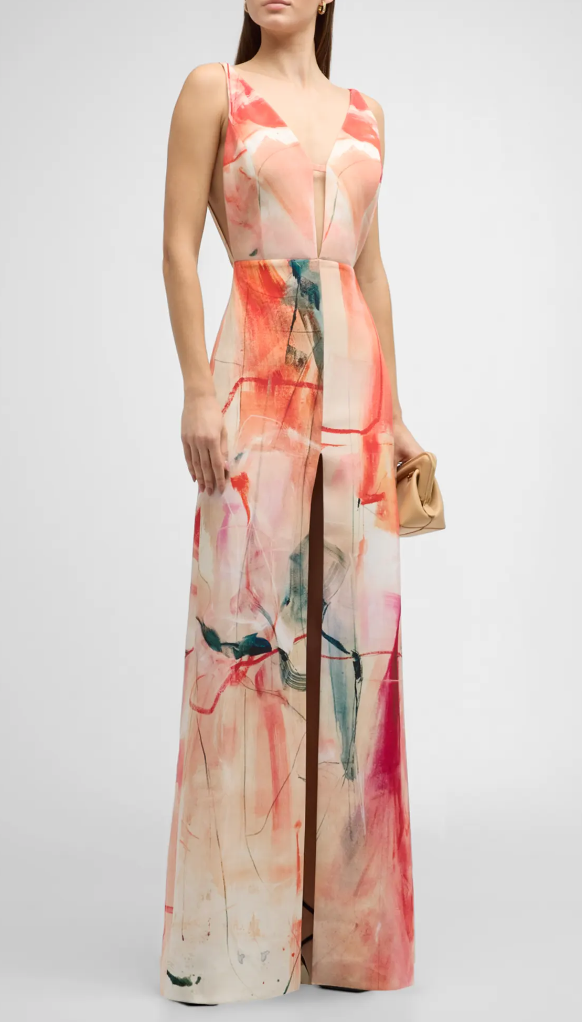 Amber Backless Printed Silk Crepe Gown