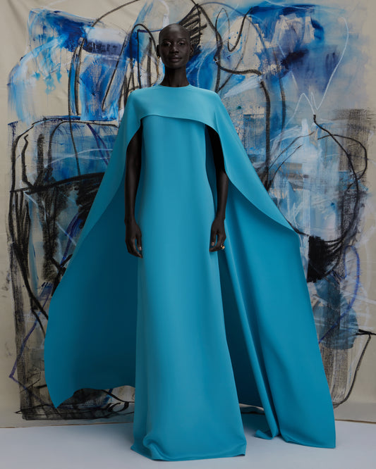 Audrey Drape Gown in Ocean Blue