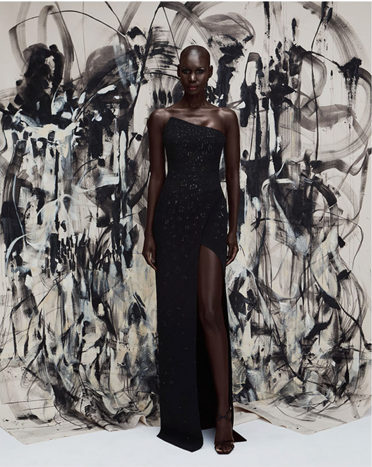 Mia Midnight Strokes Sequin Gown
